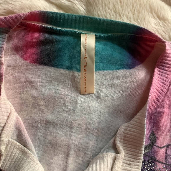 pastel blue pink sparkling butterflies cardigan sweater M - Picture 5 of 11